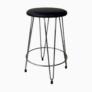 Italian Modern Stool in Black Leatherette and Steel, 1970s-GDD-1796882