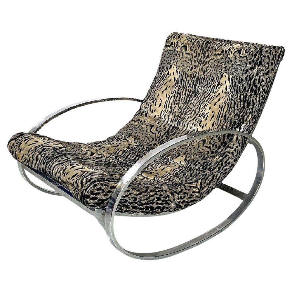 Italian Modern Tiger Print Rocking Armchair Ellipse Renato Zevi for Selig, 1970s