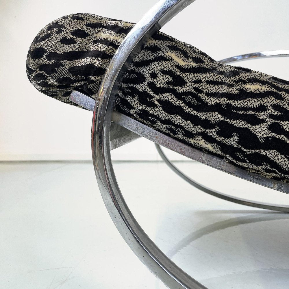 Italian Modern Tiger Print Rocking Armchair Ellipse Renato Zevi for Selig, 1970s