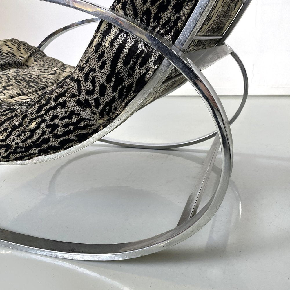 Italian Modern Tiger Print Rocking Armchair Ellipse Renato Zevi for Selig, 1970s