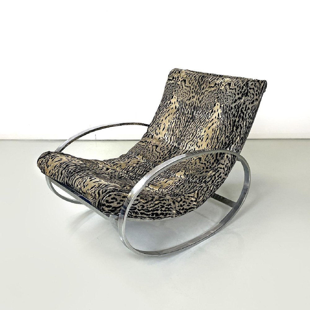 Italian Modern Tiger Print Rocking Armchair Ellipse Renato Zevi for Selig, 1970s