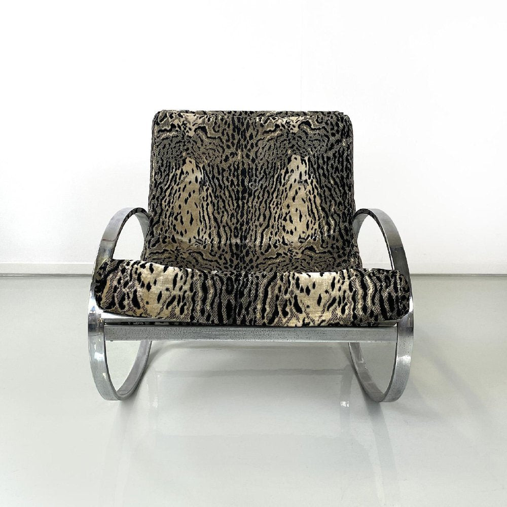 Italian Modern Tiger Print Rocking Armchair Ellipse Renato Zevi for Selig, 1970s