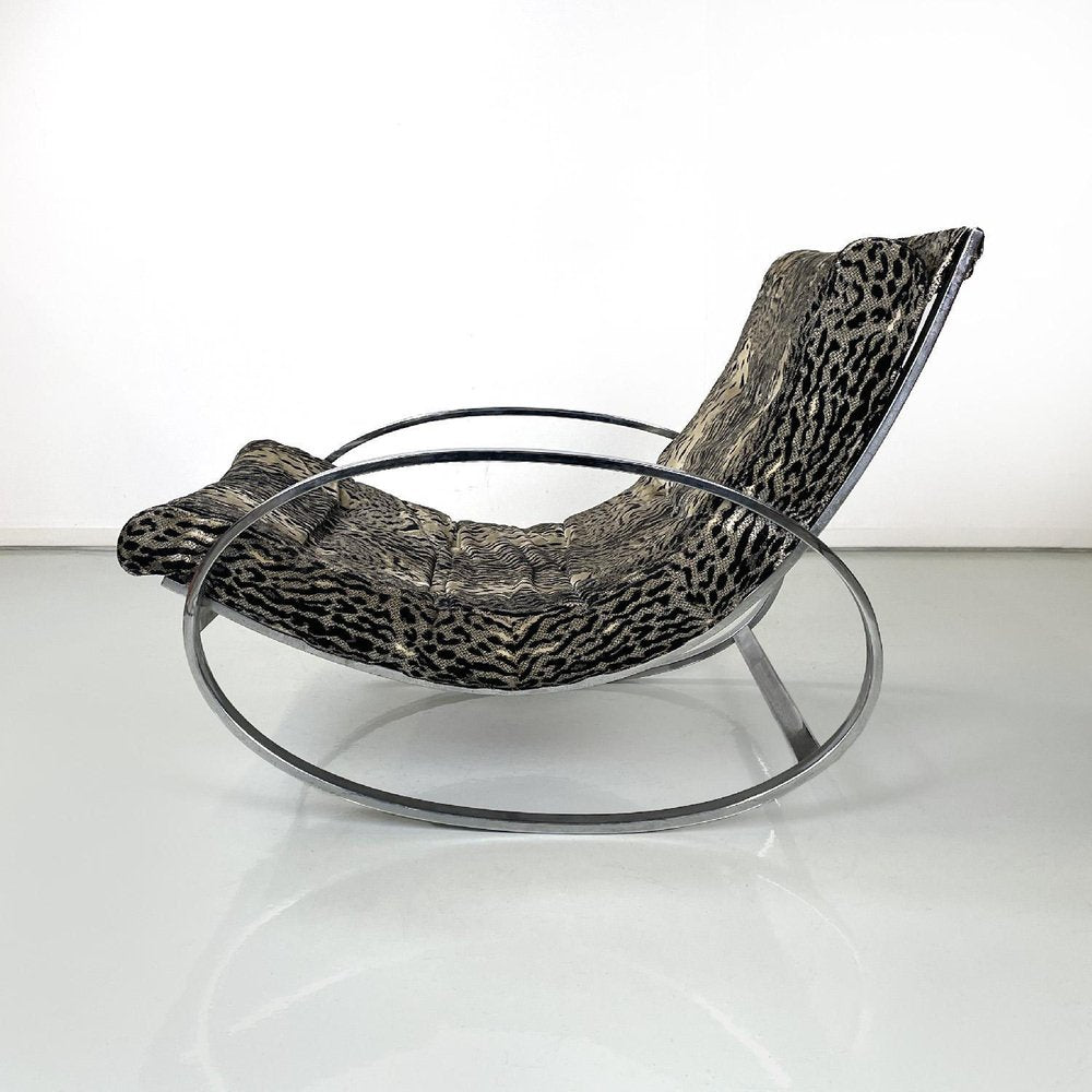 Italian Modern Tiger Print Rocking Armchair Ellipse Renato Zevi for Selig, 1970s