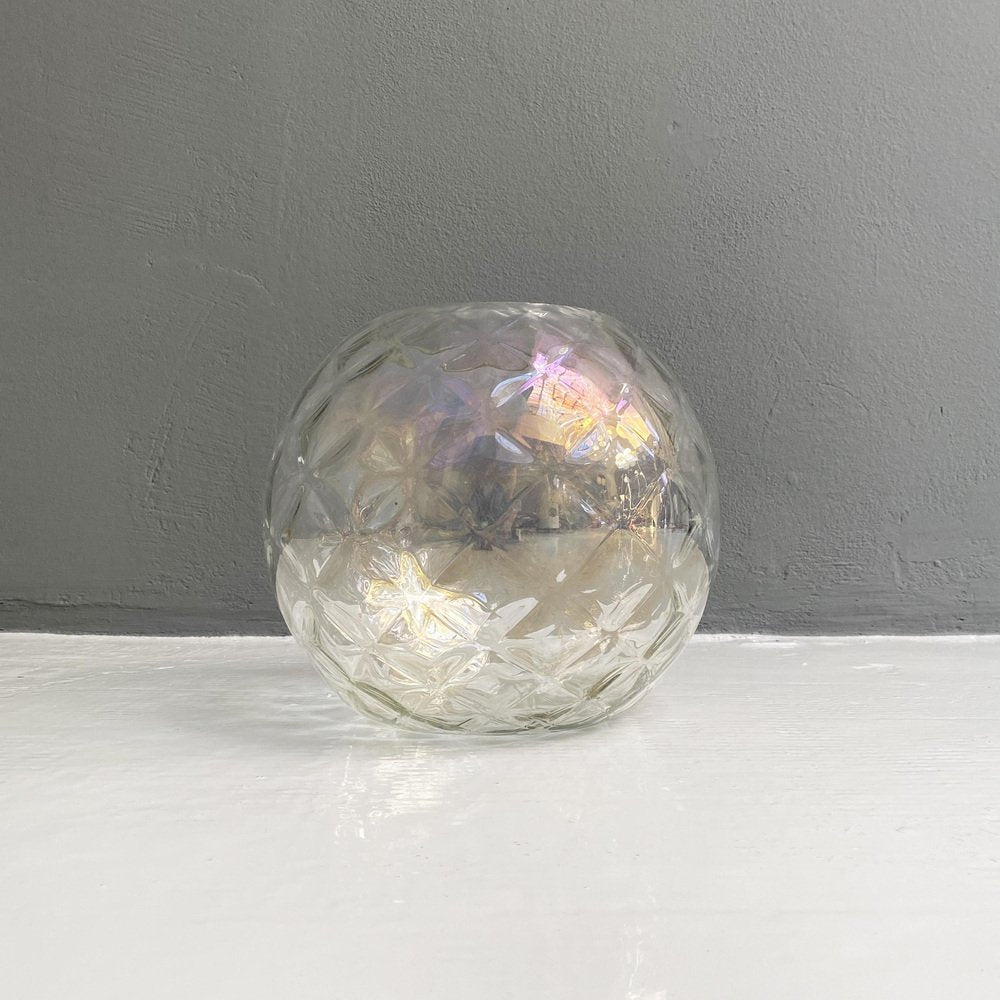 Italian Modern Transparent Spherical Glass Vase with Rhomboidal Motifs, 1980s