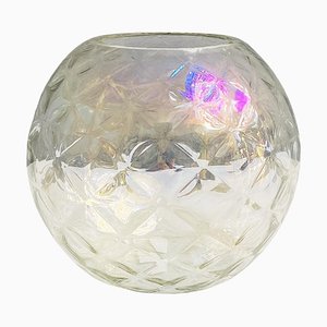 Italian Modern Transparent Spherical Glass Vase with Rhomboidal Motifs, 1980s-GDD-1333921