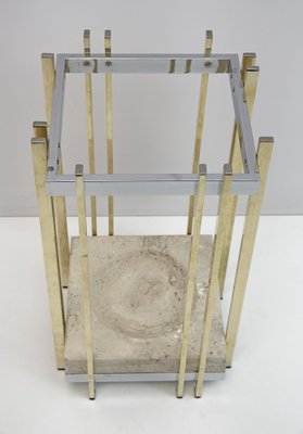 Italian Modern Travertine, Chrome & Brass Umbrella Stand, 1970s-FER-1191459