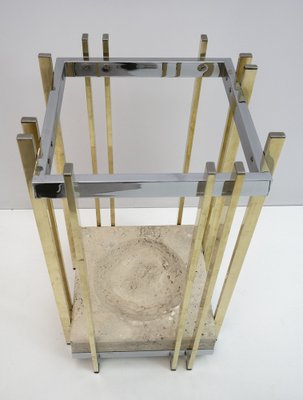 Italian Modern Travertine, Chrome & Brass Umbrella Stand, 1970s-FER-1191459