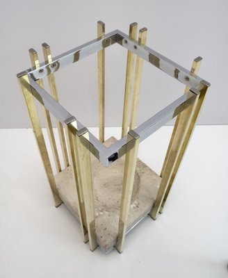 Italian Modern Travertine, Chrome & Brass Umbrella Stand, 1970s-FER-1191459