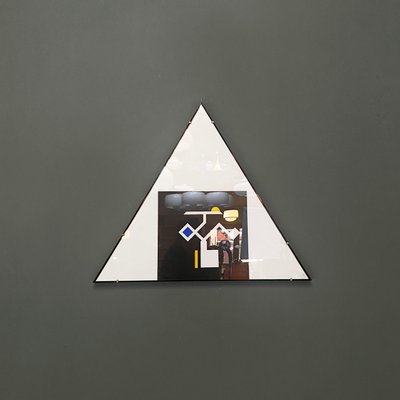 Italian Modern Triangular Painting with Collage, 1980s, Glass, Paper & Wood, Framed-GDD-1354968