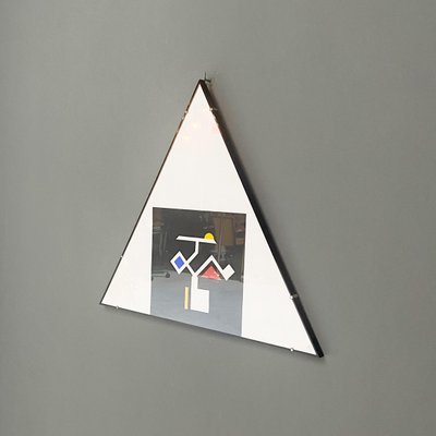 Italian Modern Triangular Painting with Collage, 1980s, Glass, Paper & Wood, Framed-GDD-1354968