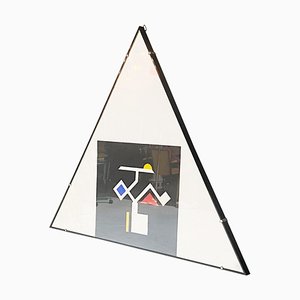 Italian Modern Triangular Painting with Collage, 1980s, Glass, Paper & Wood, Framed-GDD-1354968