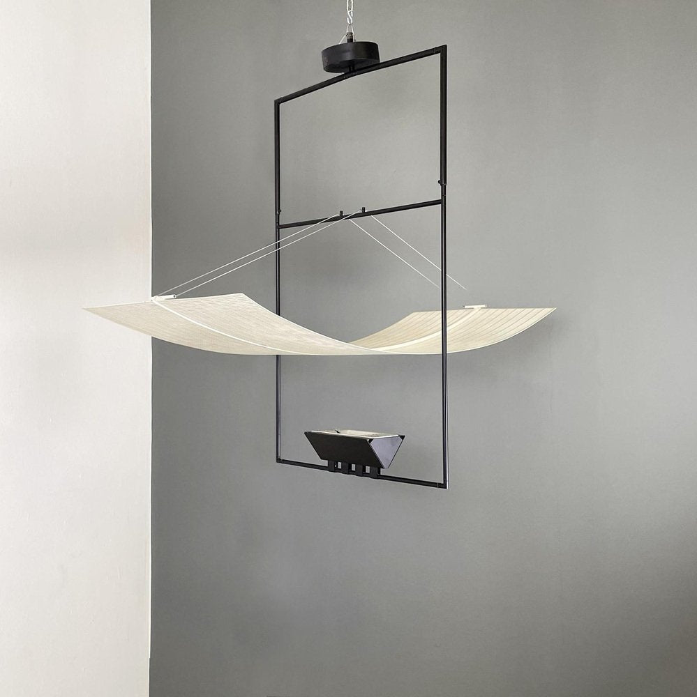 Italian Modern White Black Metal Zefiro Chandelier by Botta for Artemide, 1990s