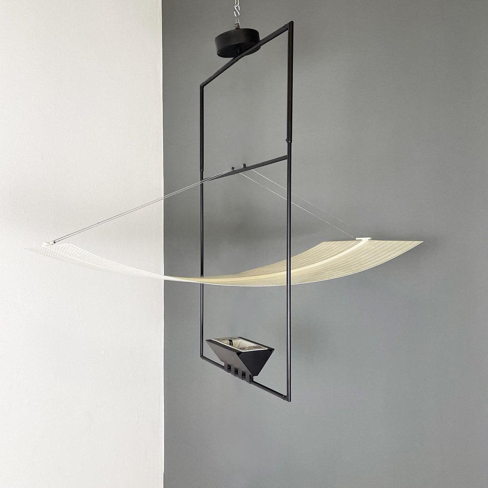 Italian Modern White Black Metal Zefiro Chandelier by Botta for Artemide, 1990s