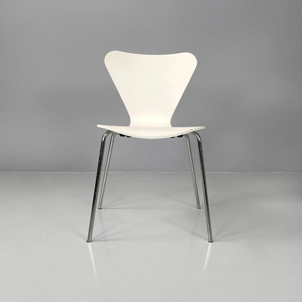 Italian Modern White Lacquered Curved Chairs, 1970s, Set of 6