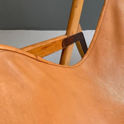 Italian Modern Wood and Leather Tripolina Folding Deck Chair from Citterio di Sirone, 1970s-GDD-1343263