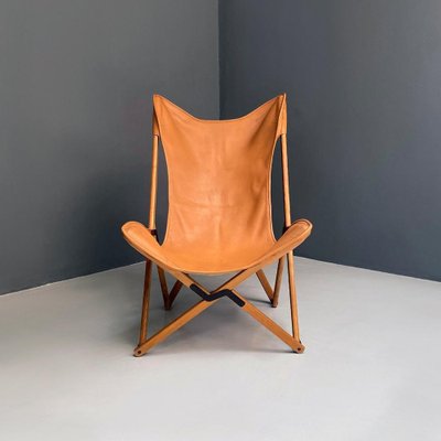 Italian Modern Wood and Leather Tripolina Folding Deck Chair from Citterio di Sirone, 1970s-GDD-1343263