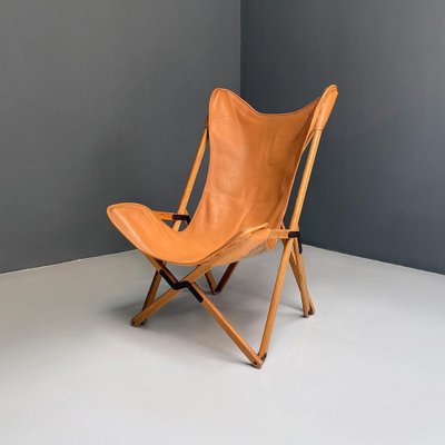 Italian Modern Wood and Leather Tripolina Folding Deck Chair from Citterio di Sirone, 1970s-GDD-1343263