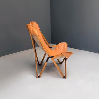 Italian Modern Wood and Leather Tripolina Folding Deck Chair from Citterio di Sirone, 1970s-GDD-1343263