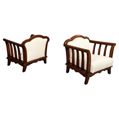 Italian Modern Wooden Armchairs with White Fabric, 1940s, Set of 2-GDD-1281061