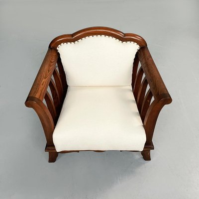 Italian Modern Wooden Armchairs with White Fabric, 1940s, Set of 2-GDD-1281061