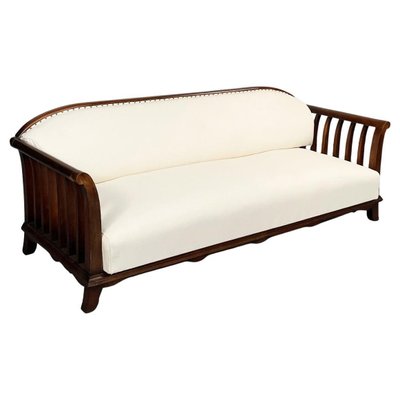 Italian Modern Wooden Sofa with White Fabric, 1940s-GDD-1281062