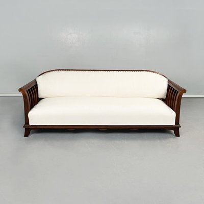 Italian Modern Wooden Sofa with White Fabric, 1940s-GDD-1281062