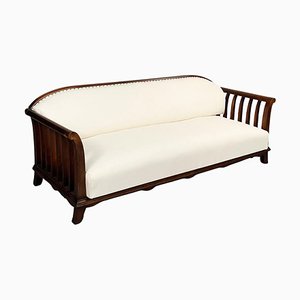 Italian Modern Wooden Sofa with White Fabric, 1940s-GDD-1281062