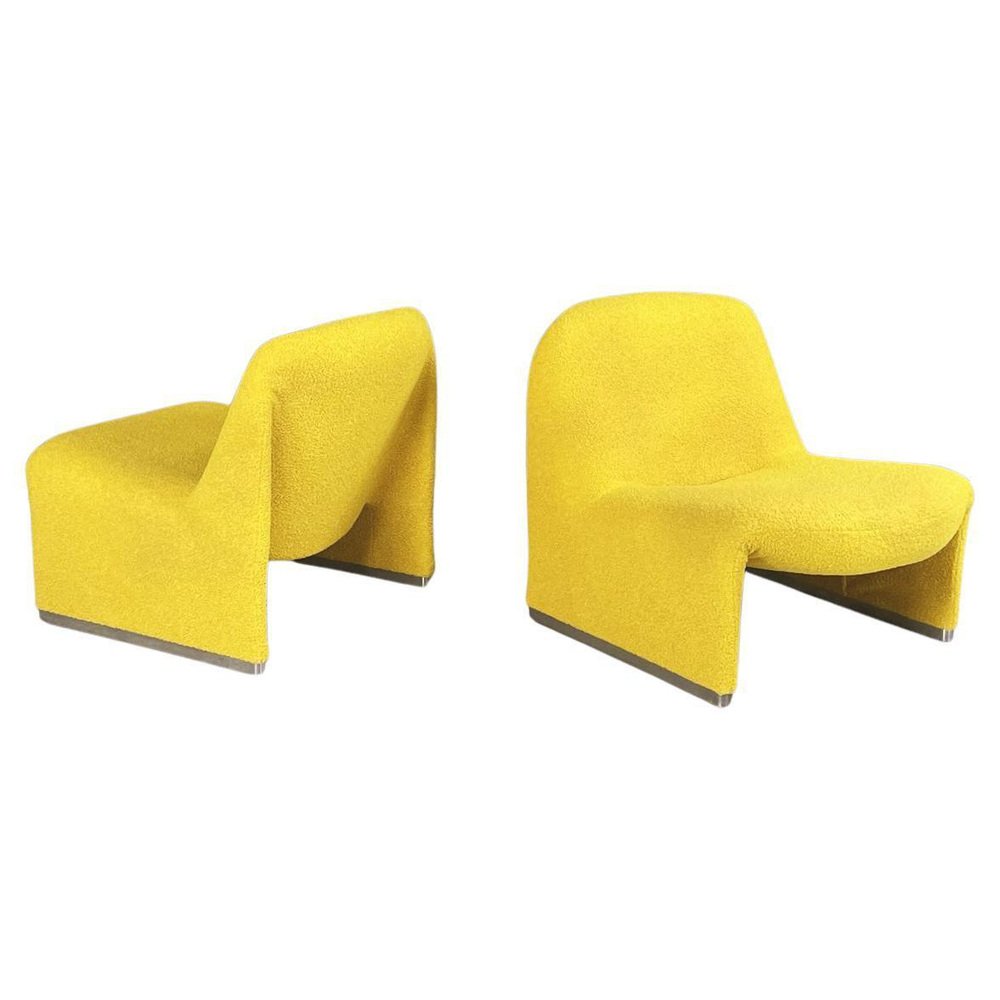 Italian Modern Yellow Fabric Alky Lounge Chairs attributed to Piretti for Anonima Castelli 1970, Set of 2