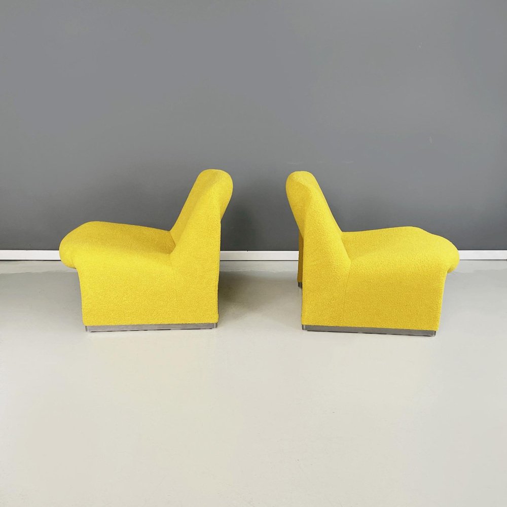 Italian Modern Yellow Fabric Alky Lounge Chairs attributed to Piretti for Anonima Castelli 1970, Set of 2