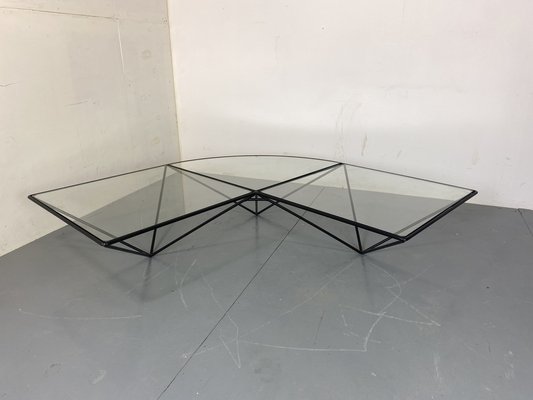 Italian Modernist Stealth Shaped Steel and Glass Coffee Table, 1980s-DE-1756027