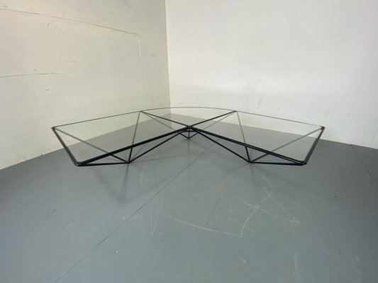 Italian Modernist Stealth Shaped Steel and Glass Coffee Table, 1980s-DE-1756027