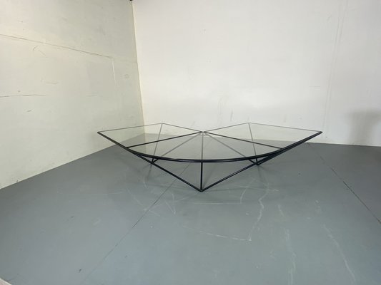 Italian Modernist Stealth Shaped Steel and Glass Coffee Table, 1980s-DE-1756027