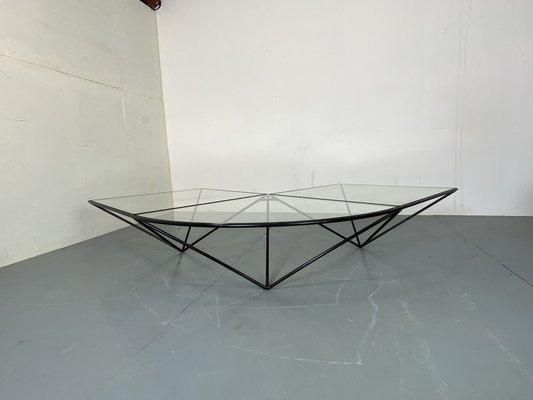 Italian Modernist Stealth Shaped Steel and Glass Coffee Table, 1980s-DE-1756027