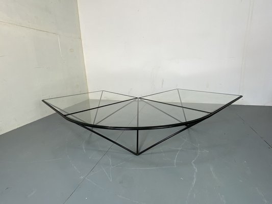 Italian Modernist Stealth Shaped Steel and Glass Coffee Table, 1980s-DE-1756027