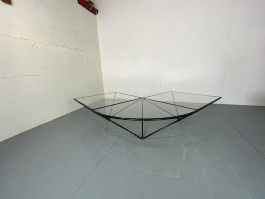 Italian Modernist Stealth Shaped Steel and Glass Coffee Table, 1980s-DE-1756027