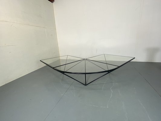 Italian Modernist Stealth Shaped Steel and Glass Coffee Table, 1980s-DE-1756027