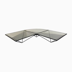 Italian Modernist Stealth Shaped Steel and Glass Coffee Table, 1980s-DE-1756027