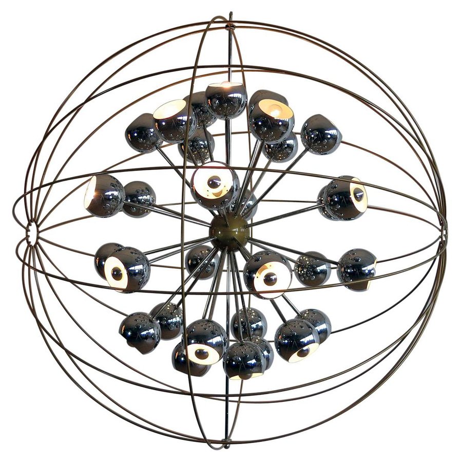 Italian Multi Light Sputnik Chandelier with Chrome Lamps from Reggiani, 1970s