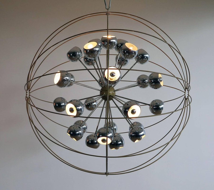 Italian Multi Light Sputnik Chandelier with Chrome Lamps from Reggiani, 1970s