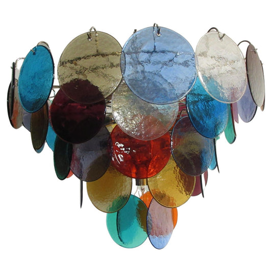 Italian Multicolored Glass Disk Chandelier, 1980s