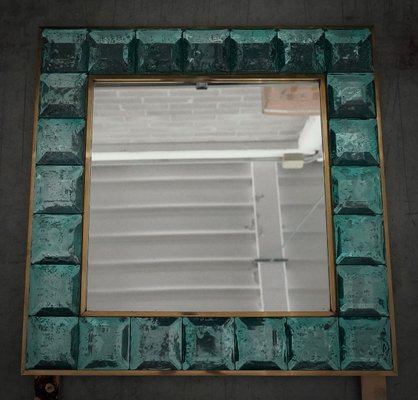 Italian Murano Aqua Green Art Glass and Brass Console Wall Mirror-UH-2018425