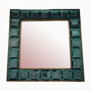 Italian Murano Aqua Green Art Glass and Brass Console Wall Mirror-UH-2018425