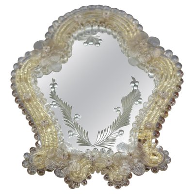 Italian Murano Clear and Light Golden Glass Etched Wall Mirror, 1950s-KEG-1086770