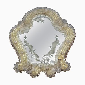 Italian Murano Clear and Light Golden Glass Etched Wall Mirror, 1950s-KEG-1086770