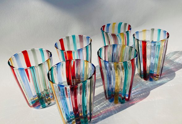 Italian Murano Drinking Set in the style of Gio Ponti, Set of 6-TKI-1097927