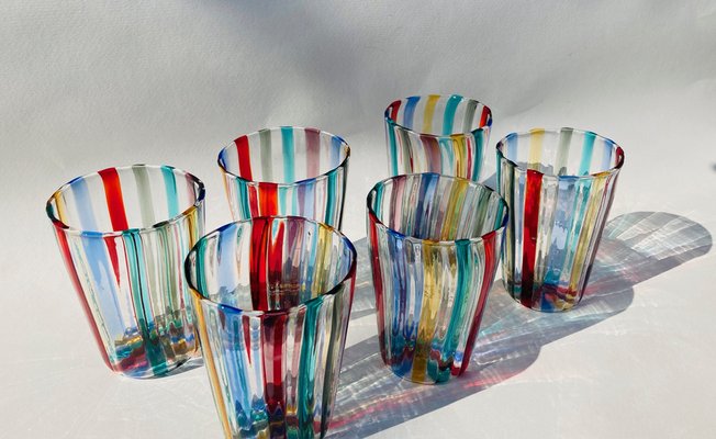 Italian Murano Drinking Set in the style of Gio Ponti, Set of 6-TKI-1097927