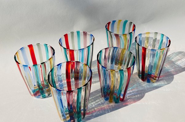 Italian Murano Drinking Set in the style of Gio Ponti, Set of 6-TKI-1097927