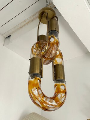 Italian Murano Glass and Brass Chain Chandelier attributed to Aldo Nason for Mazzega, 1970s-FUE-2018346