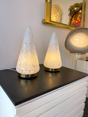 Italian Murano Glass and Brass Cone Lamps from Esperia, 1970s, Set of 2-FUE-1348735