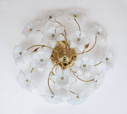 Italian Murano Glass and Gilt Brass Ceiling Lamp, 1970s-DEK-554028